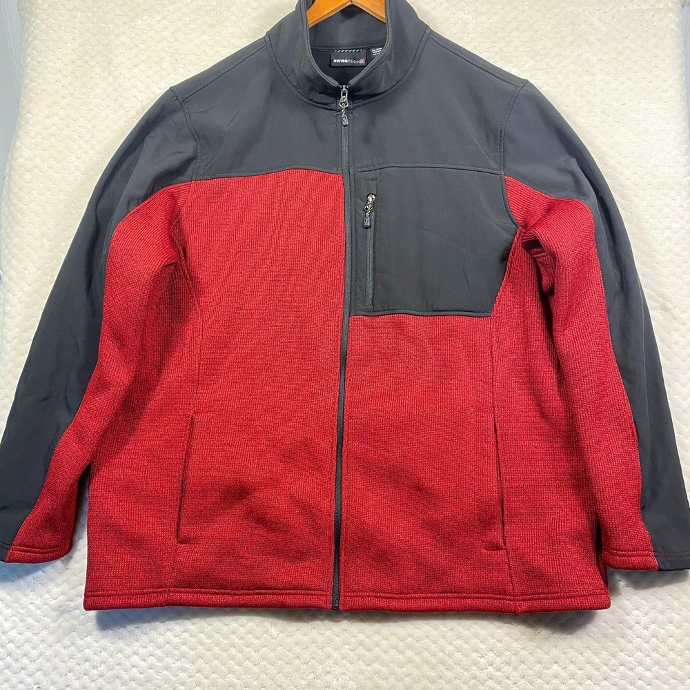 Swiss Tech Mens 2XL Jacket Red Black Full Zip Fleece Lined SM47504YH Outdoor